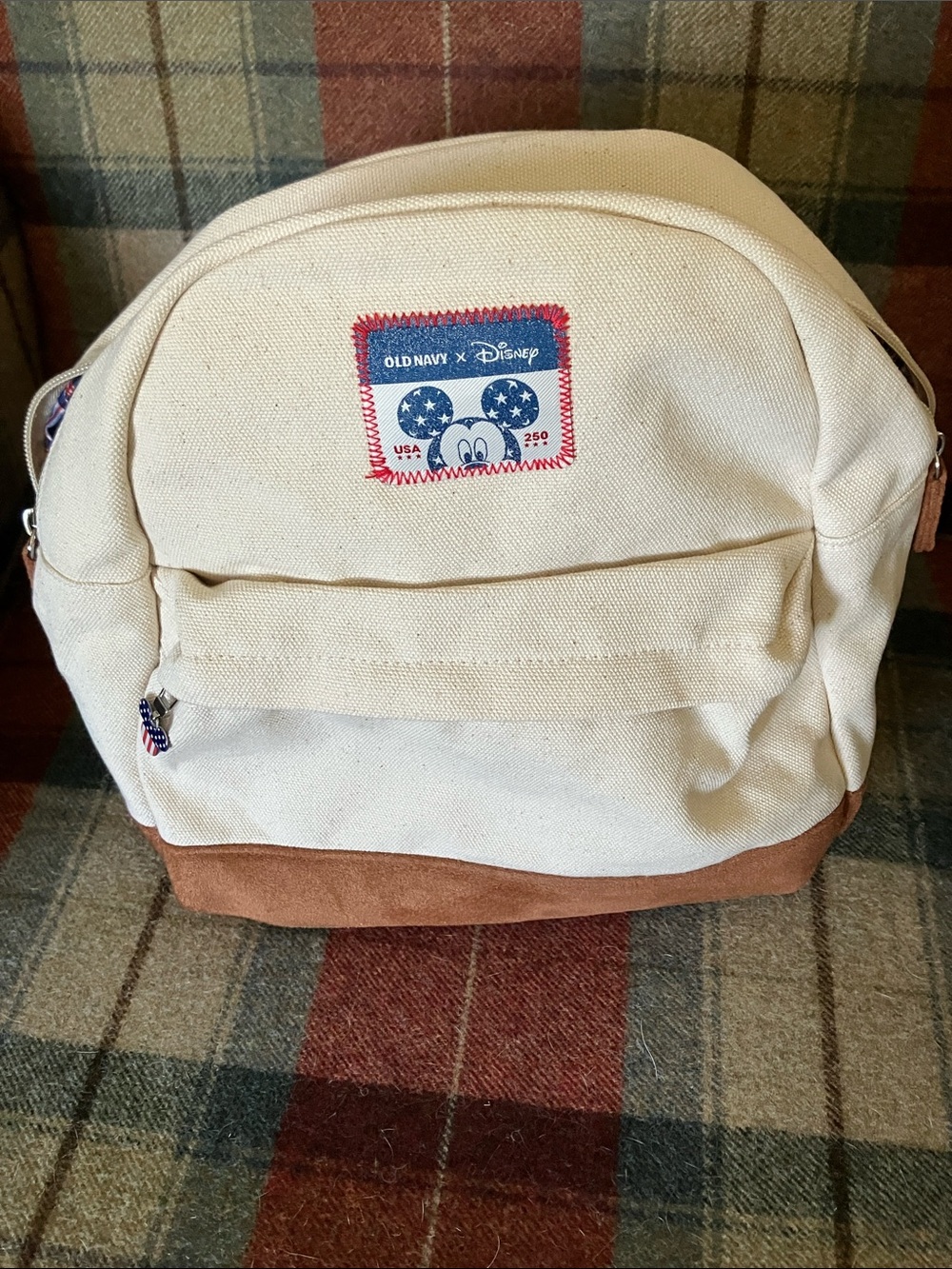 Old Navy Cream Canvas Backpack with Brown Suede Base